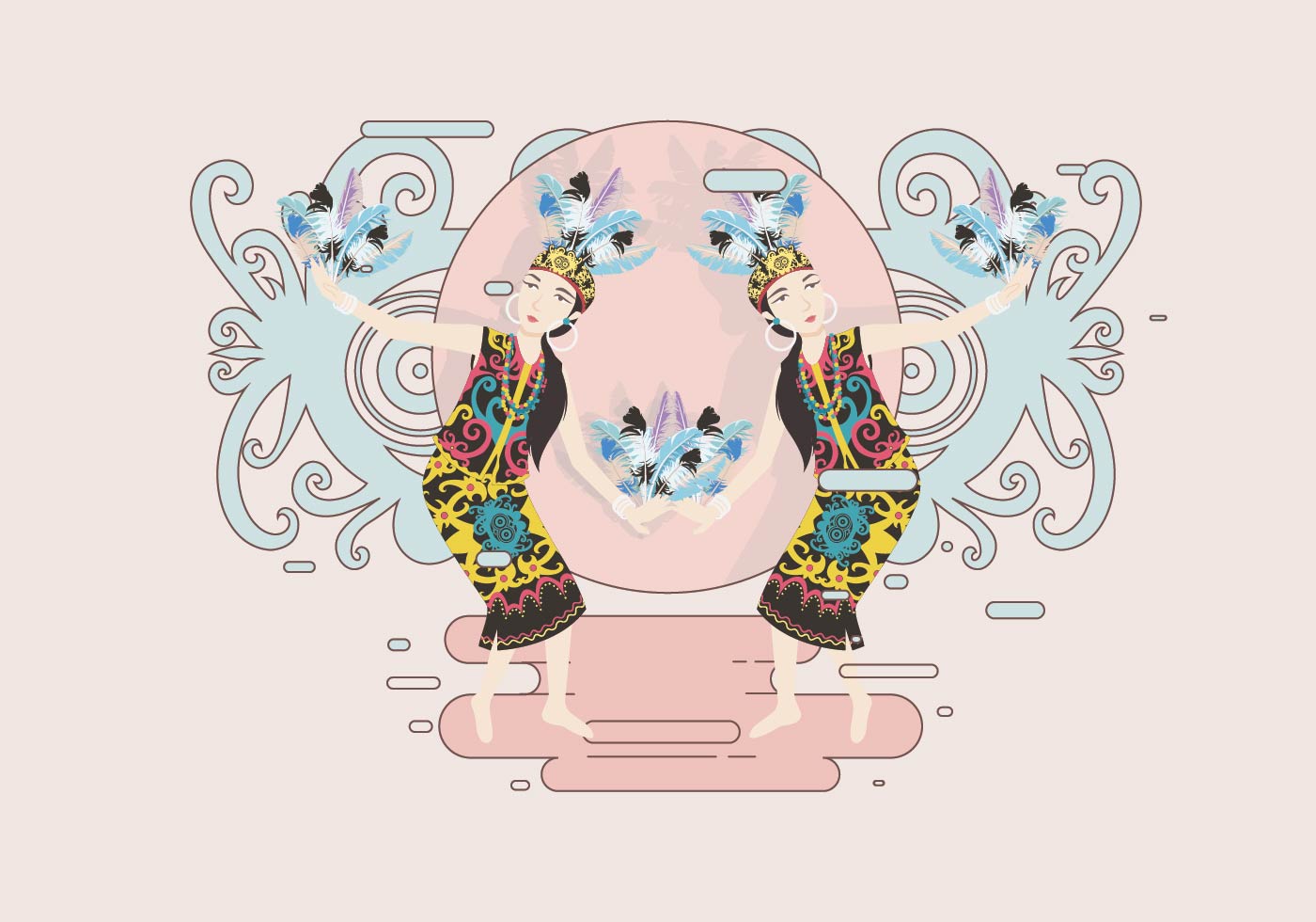 A_Female Dayak Dancer Vector-01